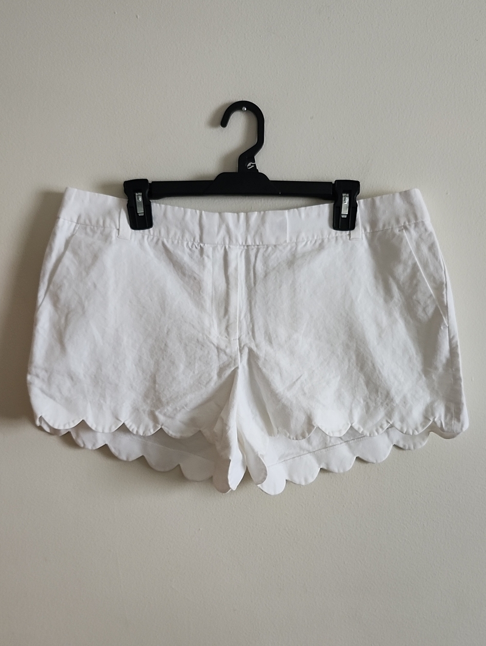J. Crew White Cotton Linen Scalloped-Edge Shorts Womens 14